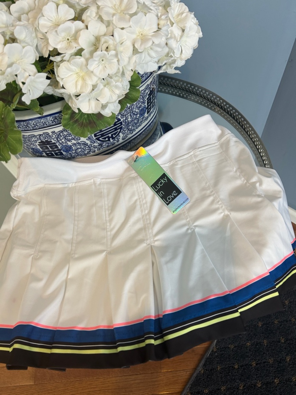 NEWTennis or pickleball Lucky in Love skirt  with Navy, Black and Neon Trim